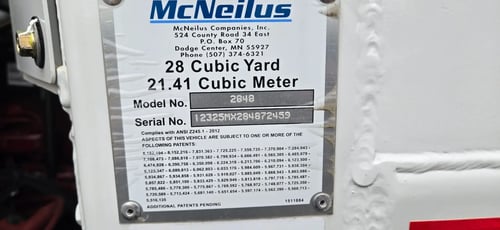2026 McNeilus ZR McNeilus serial plate