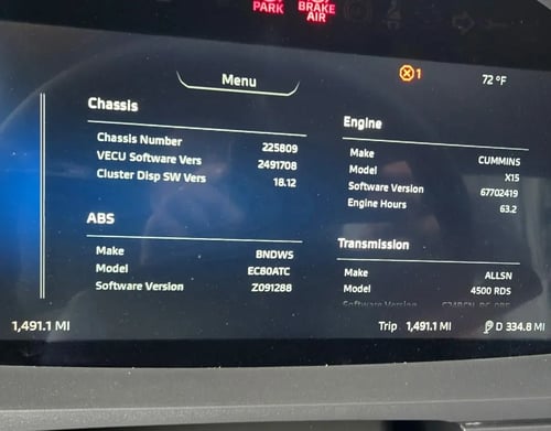 Digital instrument cluster showing mileage and engine hours on 2026 TRUVAC HXX hydro excavator