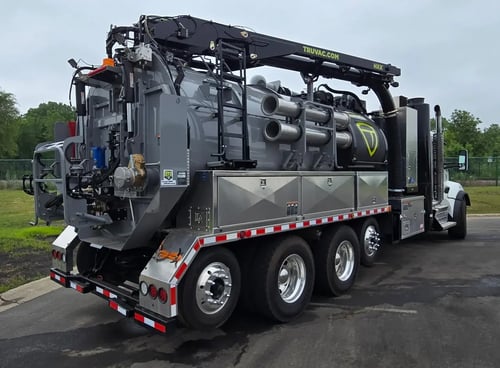 Rear passenger side angle view of 2026 TRUVAC HXX hydro excavation truck