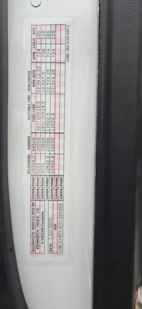 Vactor Manufacturing certification label showing VIN and weight ratings on 2026 TRUVAC HXX hydro excavator