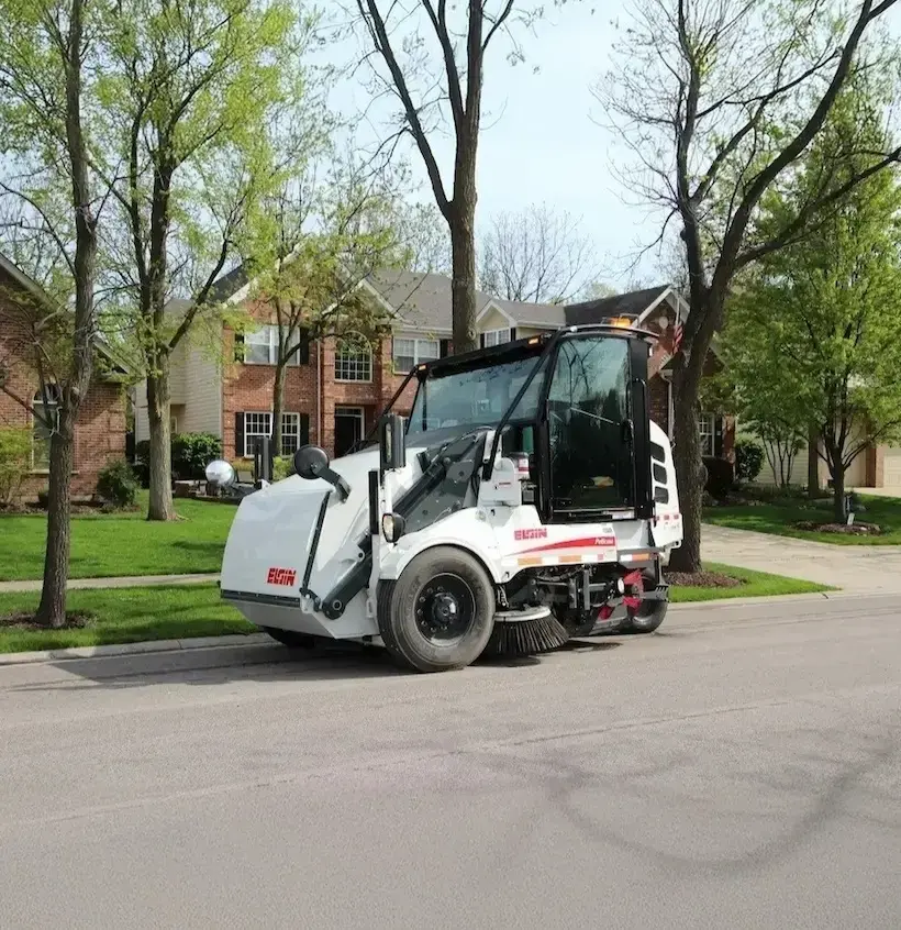 Elgin Pelican street sweeper delivering efficient municipal street cleaning, debris collection, and reliable public works maintenance for cleaner communities.