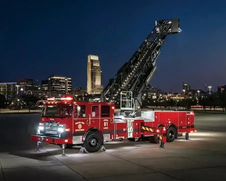 Pierce aerial fire truck engineered for elevated firefighting, technical rescue, and reliable emergency response for fire departments.